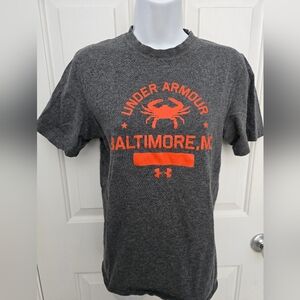Under Armour Gray T-Shirt Small Baltimore Maryland with Crab Logo Charged Cotton